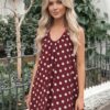 Women's Sleeveless Red Dress with White Polka Dots, Casual Summer Style Dress