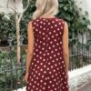 Women's Sleeveless Red Dress with White Polka Dots, Casual Summer Style Dress