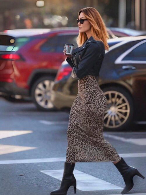 601 Women's High-Waisted Bodycon Leopard Print Skirt with European and American Casual Elegance